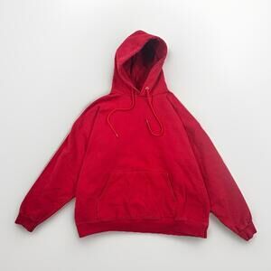 VTG Ultimate Hanes Cotton Blank Heavyweight Sweatshirt Hoodie Red Printpro Sz Lg